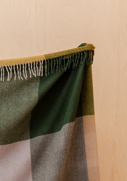 Recycled Wool Extra Large Blanket - Green Frame Check