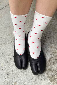 Heart Sneaker Socks- White/ Red