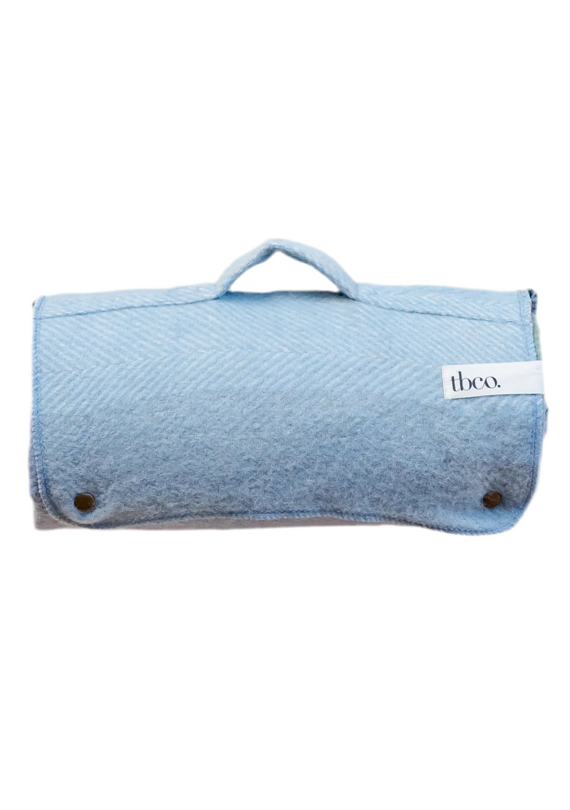 Recycled Wool Small Picnic Blanket in Blue Stripe