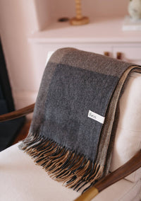Recycled Wool Blanket in Natural Herringbone Block Check