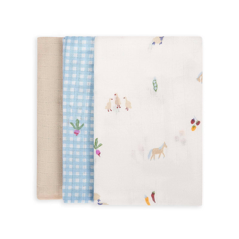 Organic Baby Muslins, Set of 3 - Little Farm