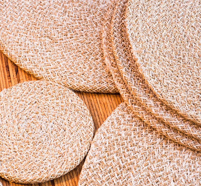 Jute Coasters in Pearl White/Natural, Tied Set of