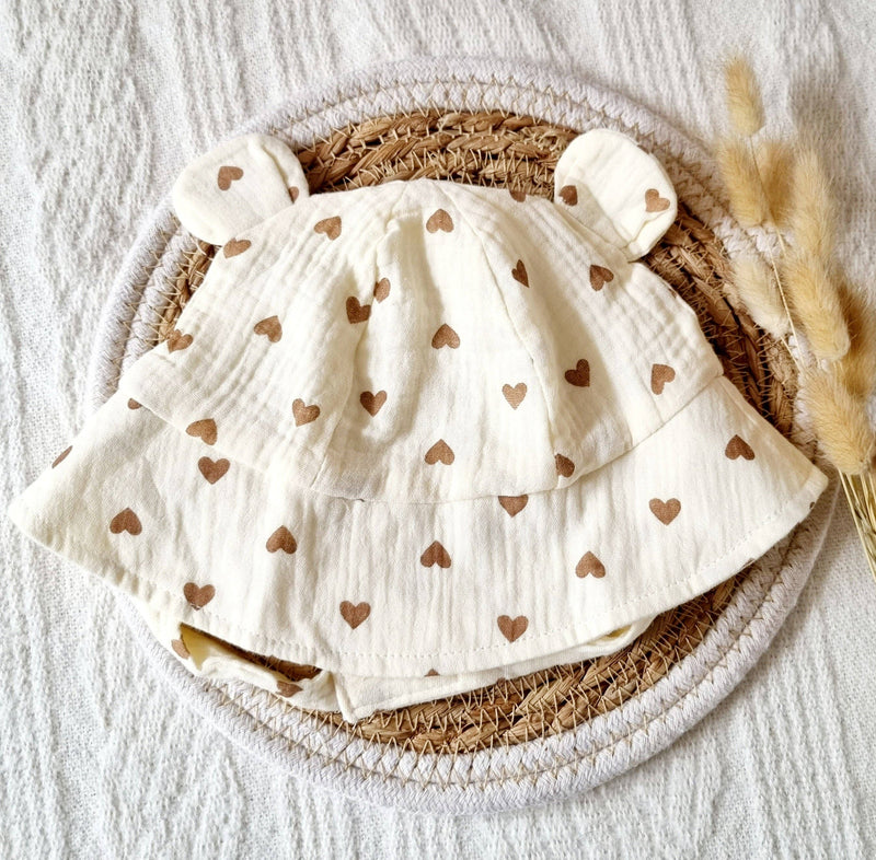 Hydrophilic Muslin Baby Hat - Beige Hearts