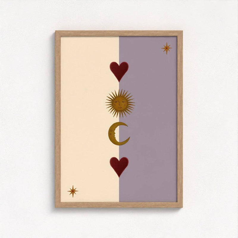 Queen of the Rodeo - Giclee Art Print - Sun, Moon and Heart (Mauve): A3