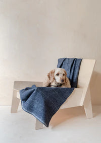 Recycled Wool Large Pet Blanket in Navy Herringbone