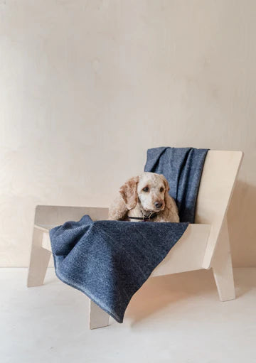 Recycled Wool Large Pet Blanket in Navy Herringbone