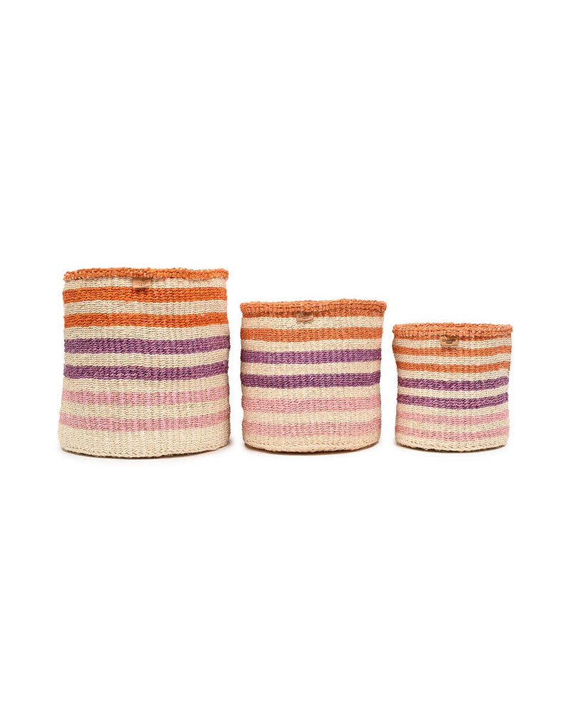 The Basket Room - SAFIRI: Orange, Pink & Purple Stripe Woven Storage Basket: L / Orange / Striped
