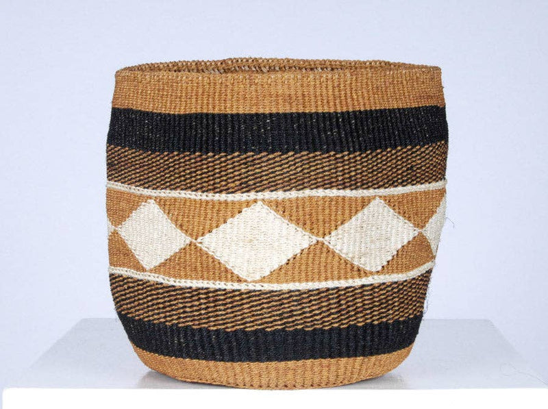 The Basket Room - KADI: Geometric Natural and Black Baskets: Stripes & Checks - Medium