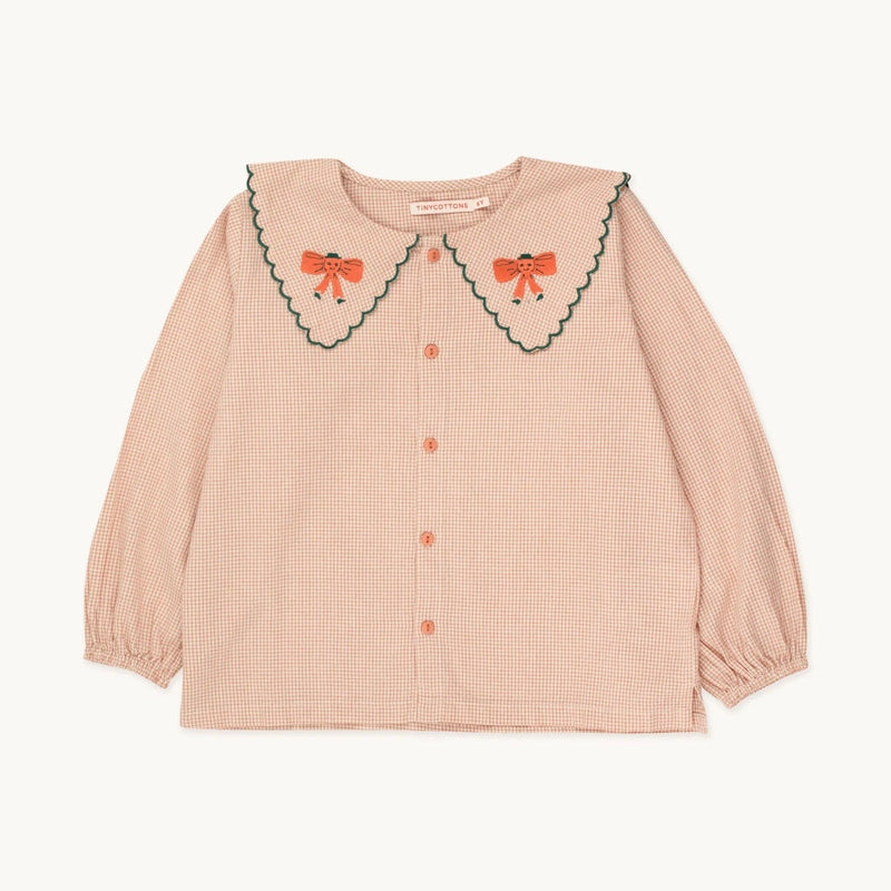 Bow Scalloped Collar Blouse - Light Rust/Light Cream
