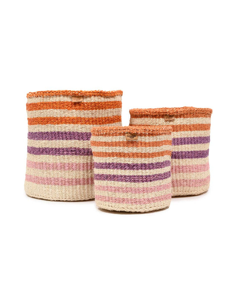 The Basket Room - SAFIRI: Orange, Pink & Purple Stripe Woven Storage Basket: L / Orange / Striped