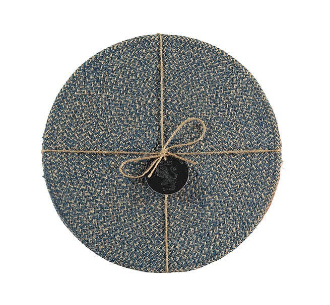 Jute Placemats 27cm in Cornflower/Natural, Tied Set of 4