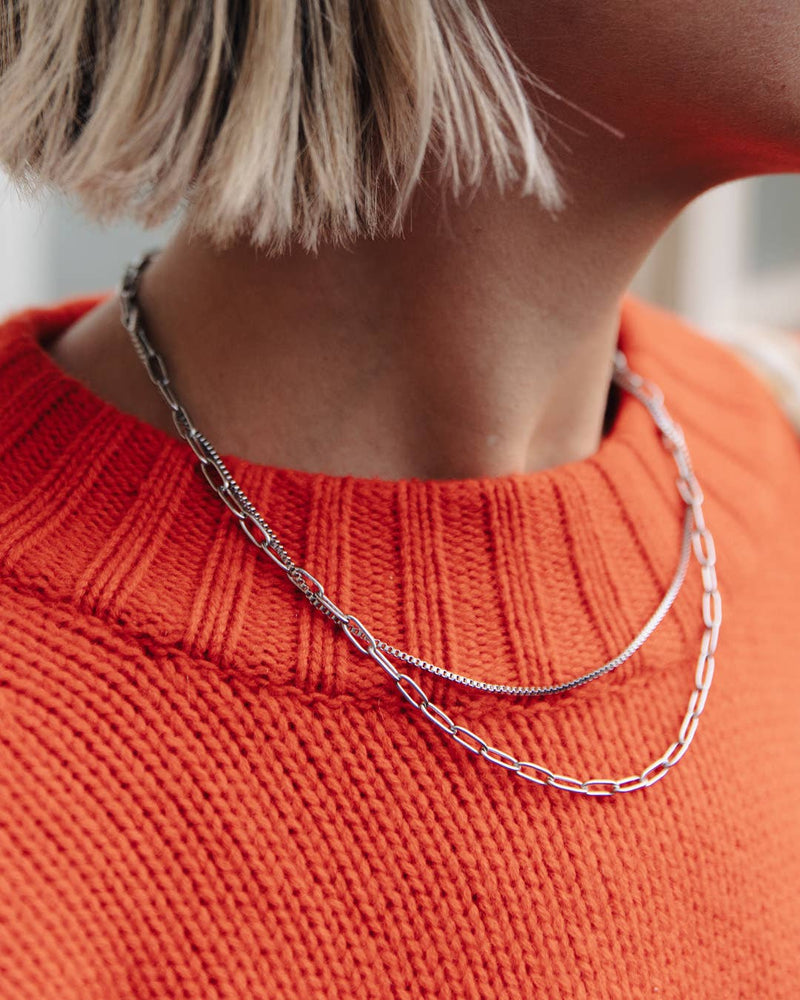 Double Layer Feature Necklace - Silver