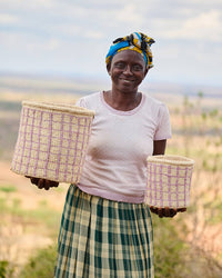 The Basket Room - CHANGIA: Lavender Check Woven Storage Basket: S / Purple / Checked