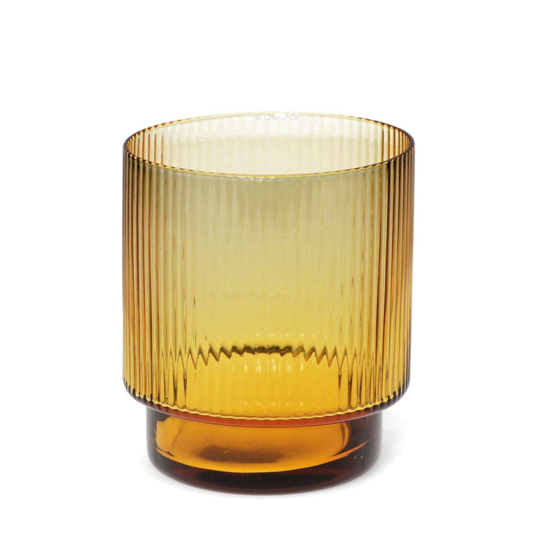 Retro Ribbed Glass Tumbler - Amber