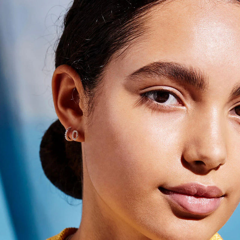 Hoop Earrings with White CZ - Silver