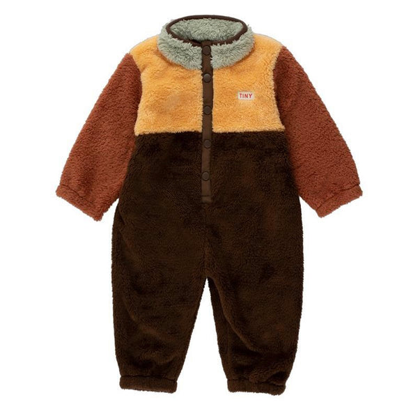 Tinycottons - Colour Block Polar Sherpa One-Piece - Dark Brown/Soft Yellow