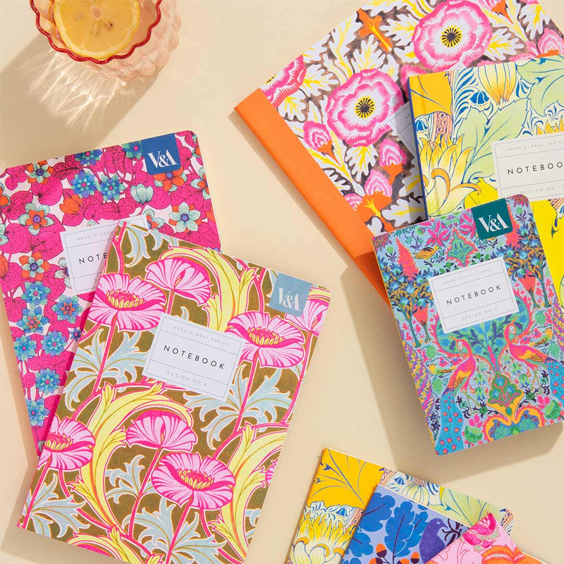 Neon Floral Pink and Blue Premium Paperback Notebook (A5)