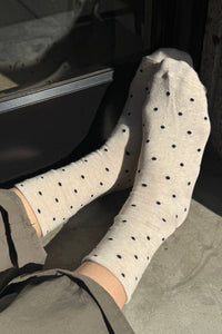 Polka Dot Sneaker Socks - Cacao/ Blue
