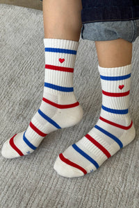 Embroidered Boyfriend Socks - Red, Blue & Heart