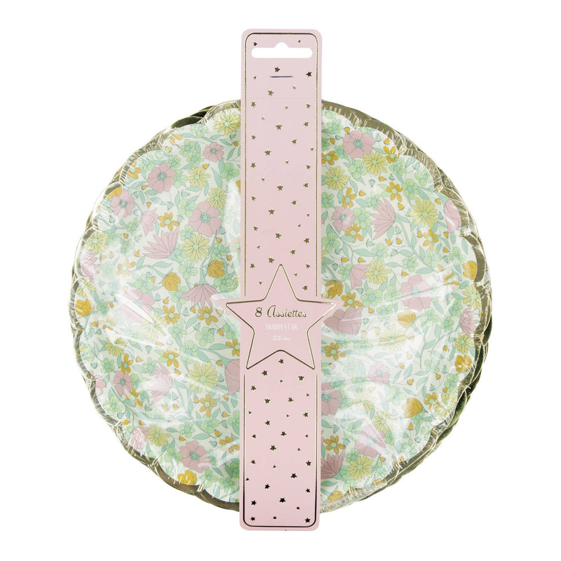 Shabby And Gold 23cm Scalloped Plates x8