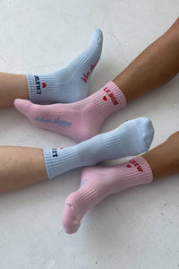 Embroidered Crew Socks - Strawberry Milk
