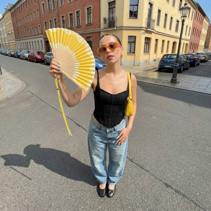 Hand Fan - Yellow Wave