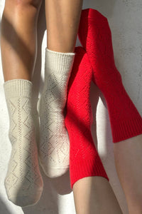 Cashmere Pointelle Socks - Cream