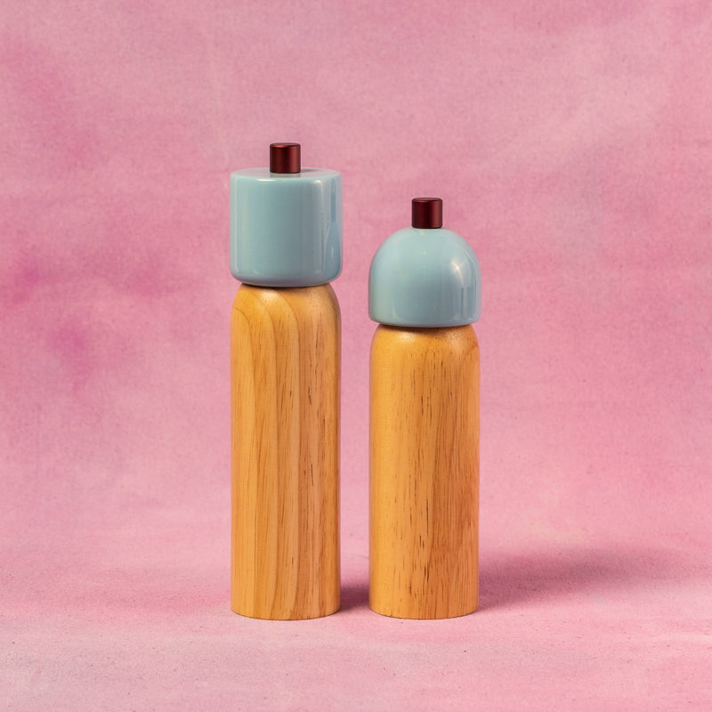 Large Salt & Pepper Grinder - Light Blue & Burgundy