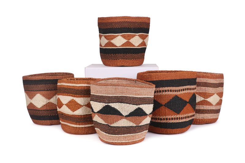 The Basket Room - KADI: Geometric Natural and Black Baskets: Stripes & Checks - Medium