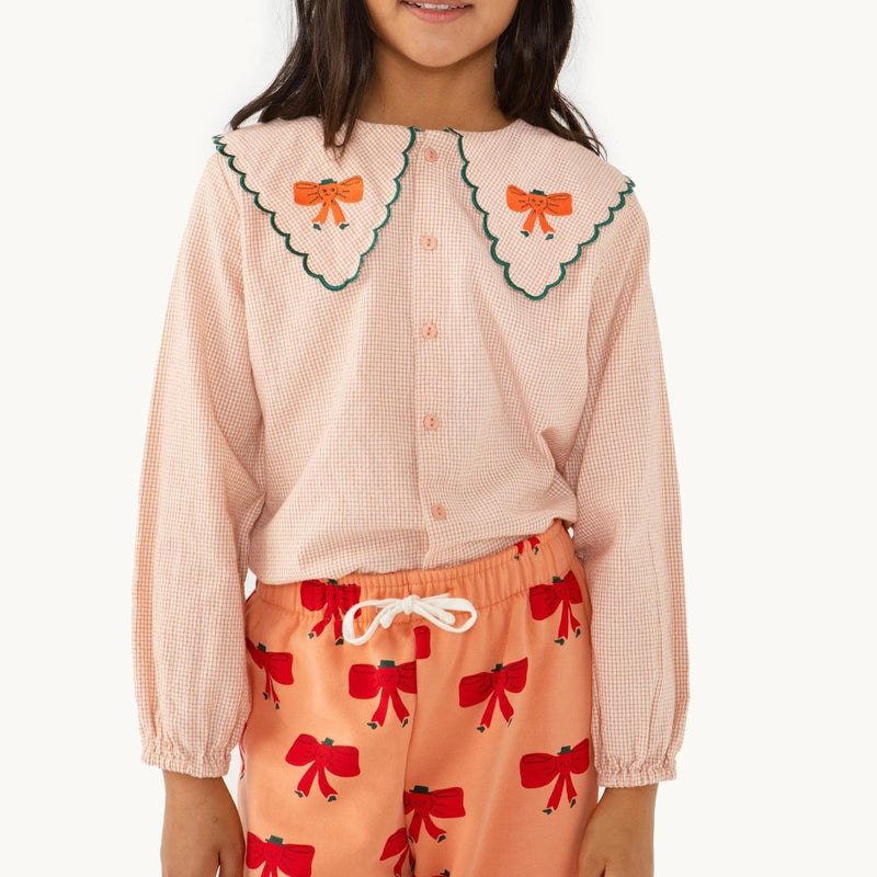 Bow Scalloped Collar Blouse - Light Rust/Light Cream