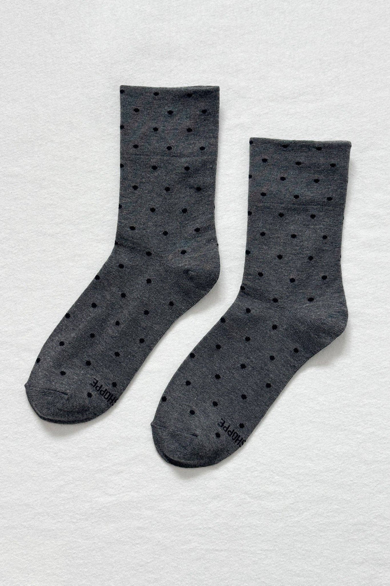 Polka Dot Sneaker Socks - Cacao/ Blue