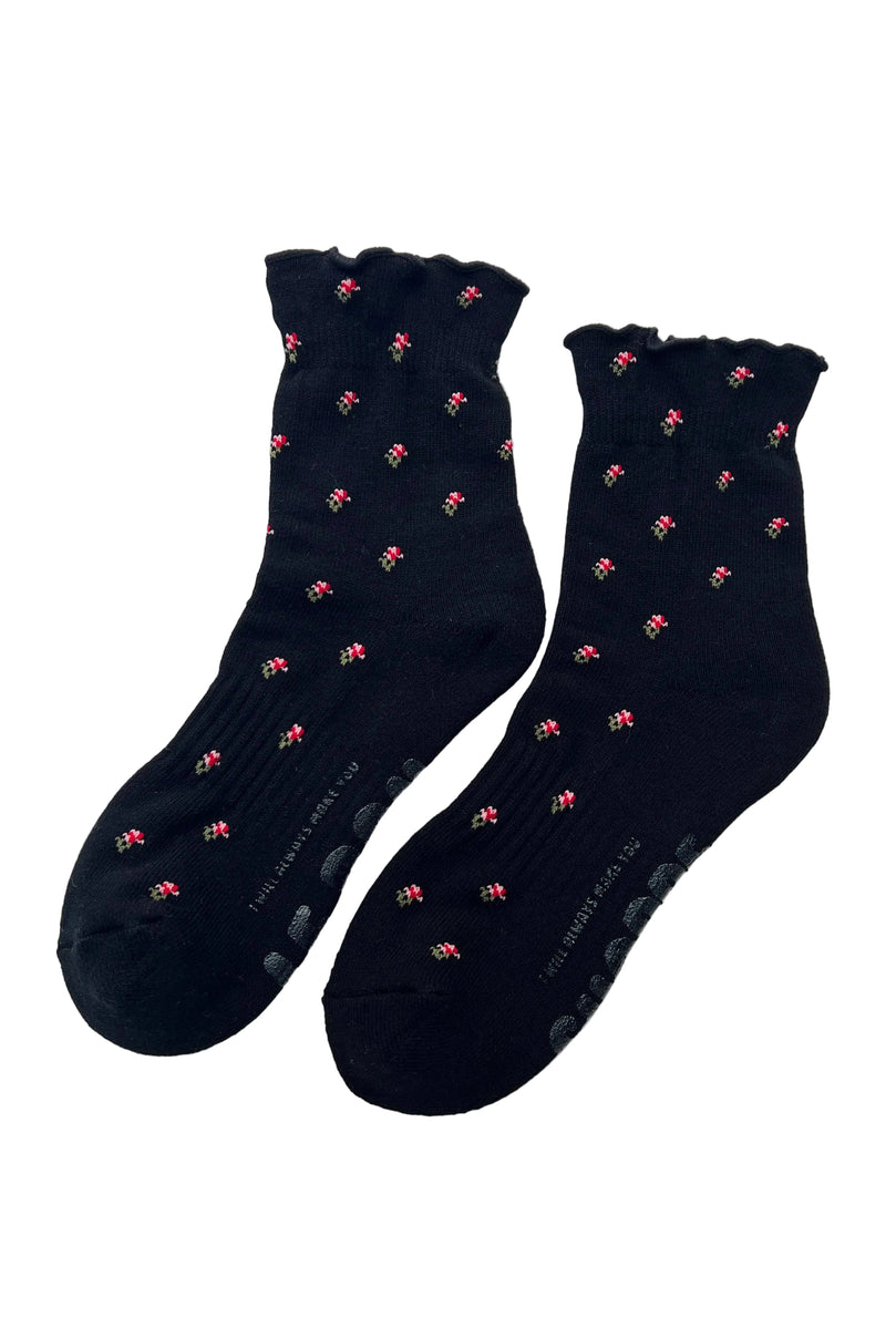 Petal Ruffled Hugger Crew Socks - Black Petal