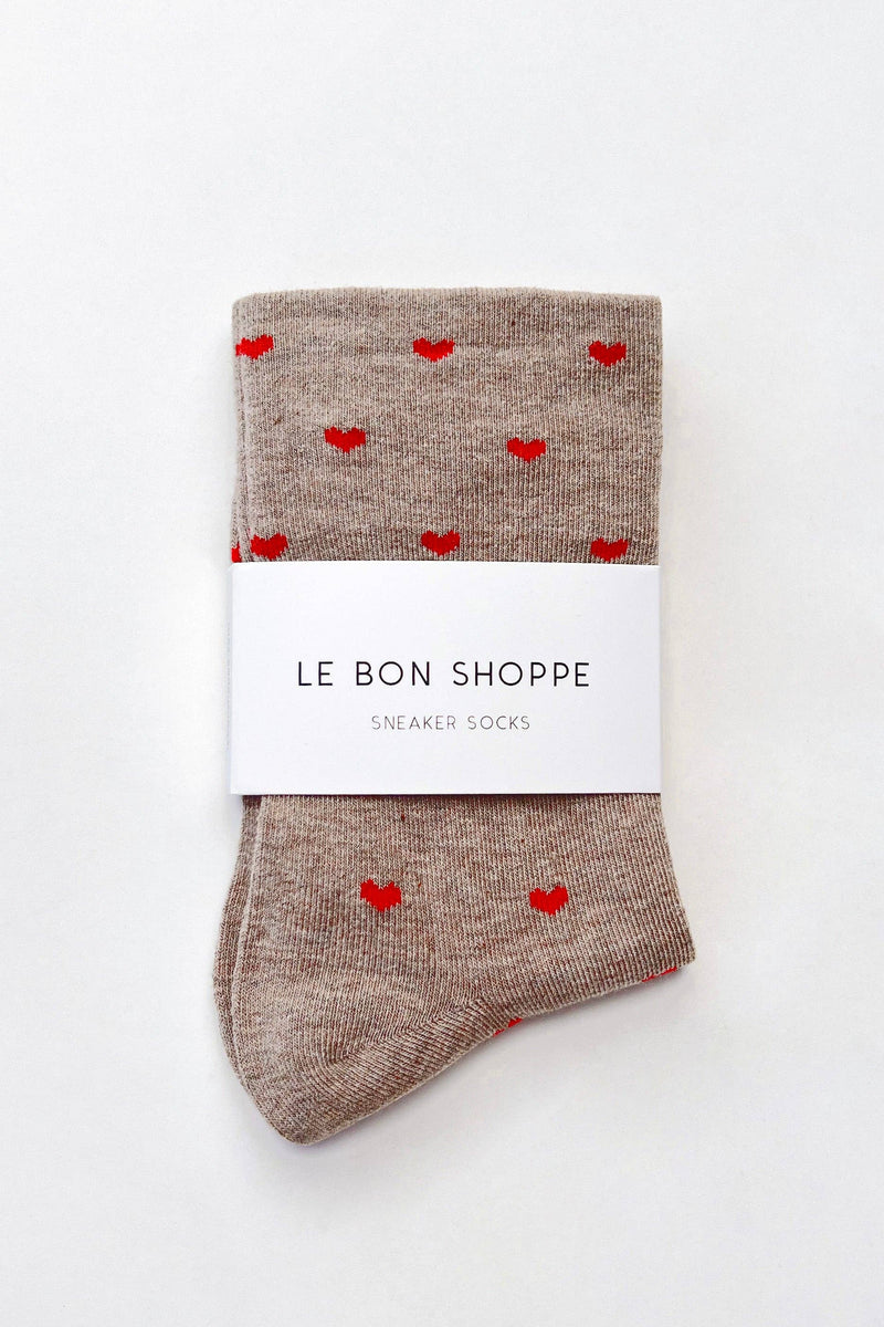 Heart Sneaker Socks- White/ Red