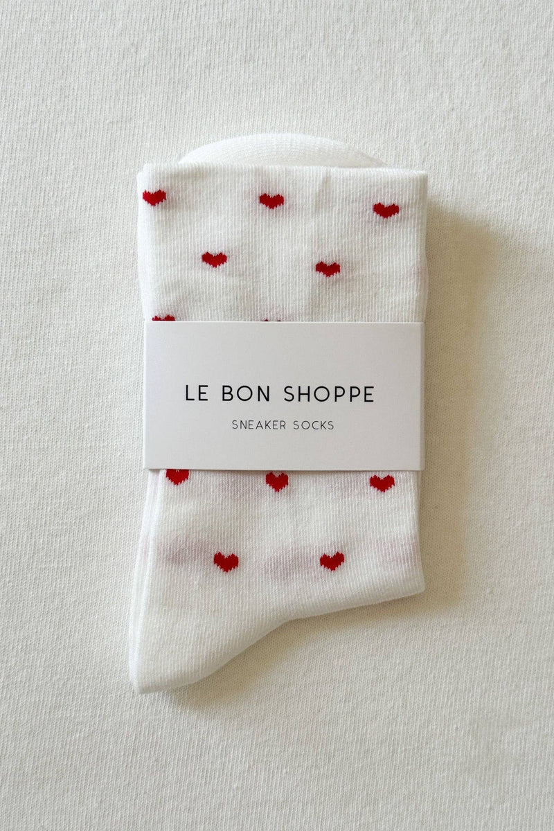 Heart Sneaker Socks- White/ Red