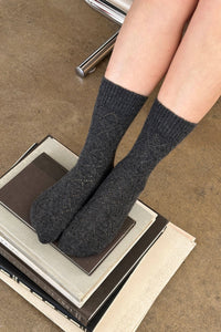 Cashmere Pointelle Socks - Charcoal
