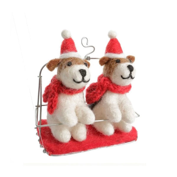 Fox Terrier Pair in Ski Chair Lift Christmas Decoration