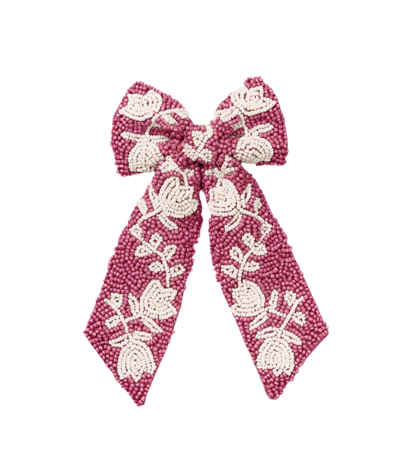 Dotted Flora Beaded Bow Clip