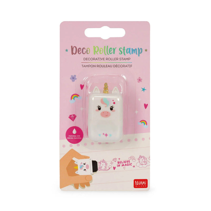 Decorative Roller Stamp and Pen - Unicorn/Fuschia Ink
