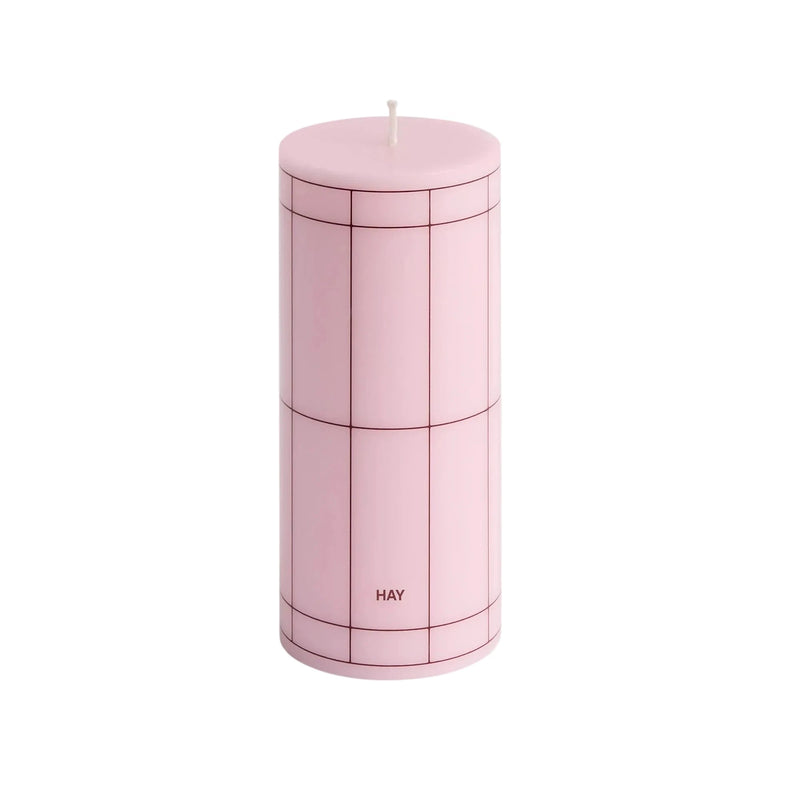Column Candle - Small - Light Pink with Bordeaux Grid