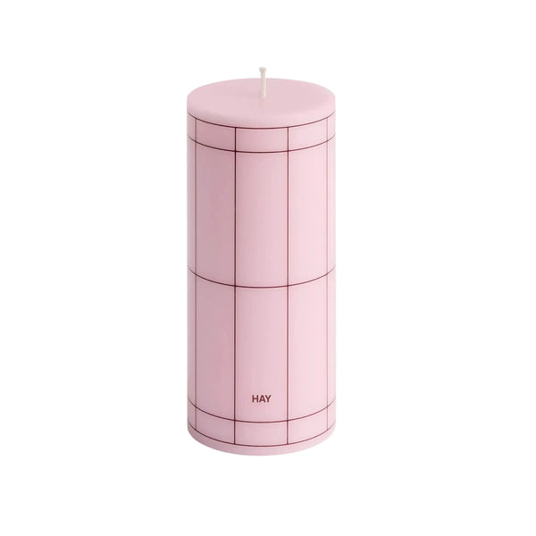 Column Candle - Small - Light Pink with Bordeaux Grid