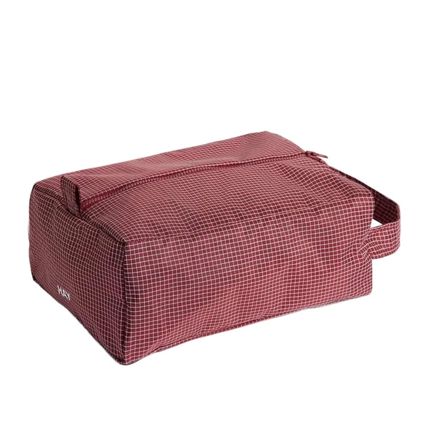 Grid Wash Bag - Small - Burgundy