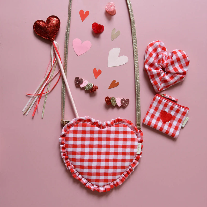 Gingham Ruffle Love Heart Bag