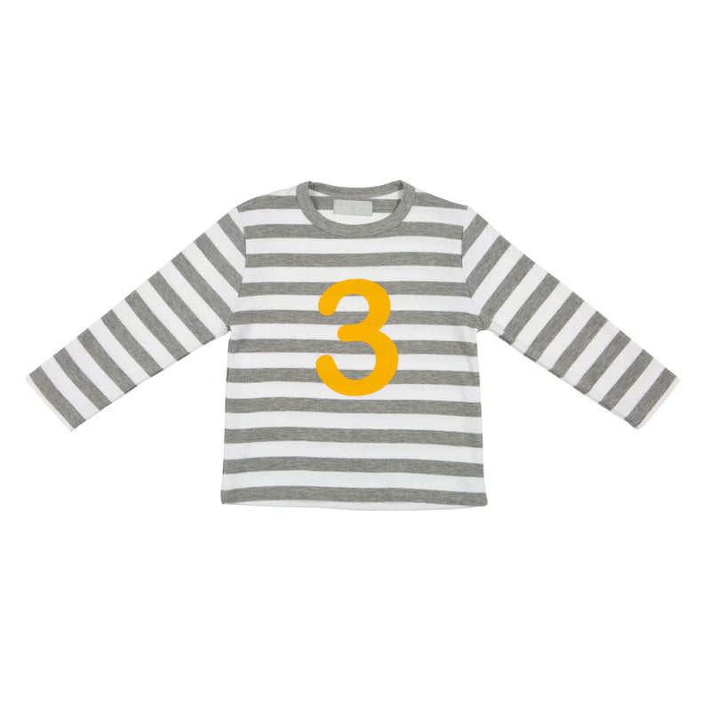 Grey Marl & White Breton Striped Number T-Shirt
