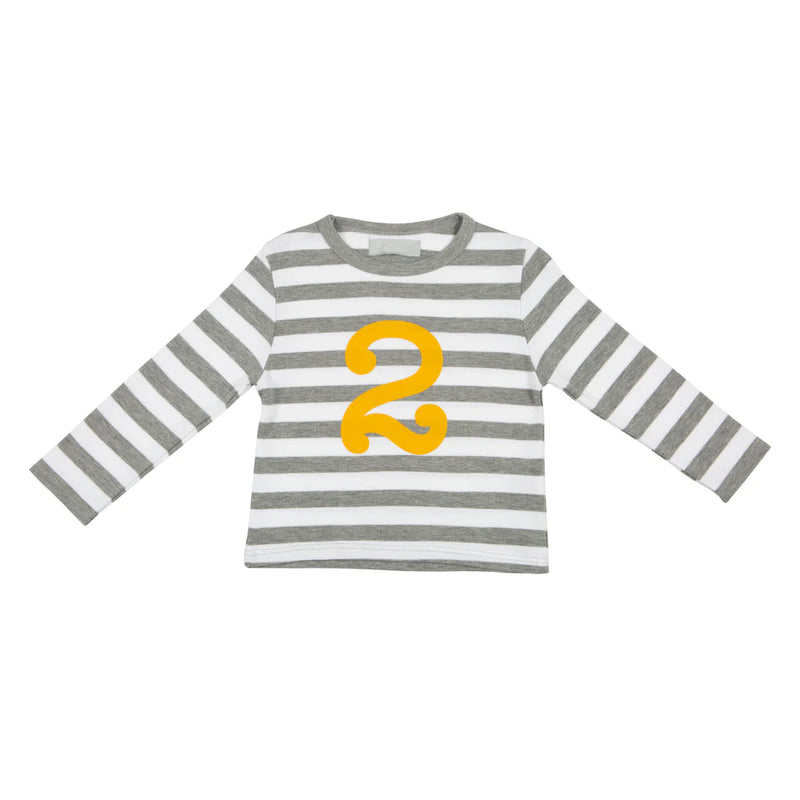 Grey Marl & White Breton Striped Number T-Shirt