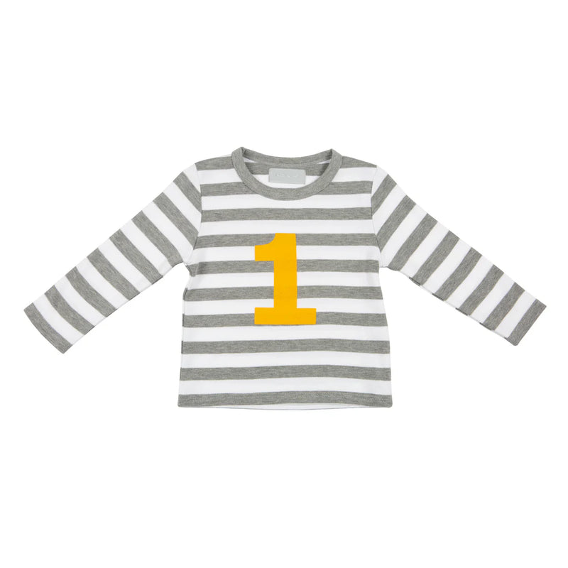Grey Marl & White Breton Striped Number T-Shirt