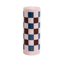 Large Column Candle - Light Pink/Bordeaux/Dark Blue Check