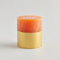 Gold Half Dripped Pillar Candle - Orange & Cinnamon