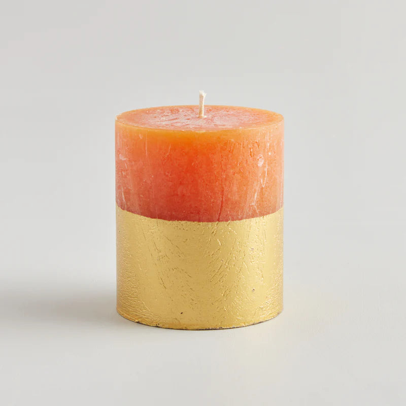 Gold Dipped Pillar Candle - Orange & Cinnamon
