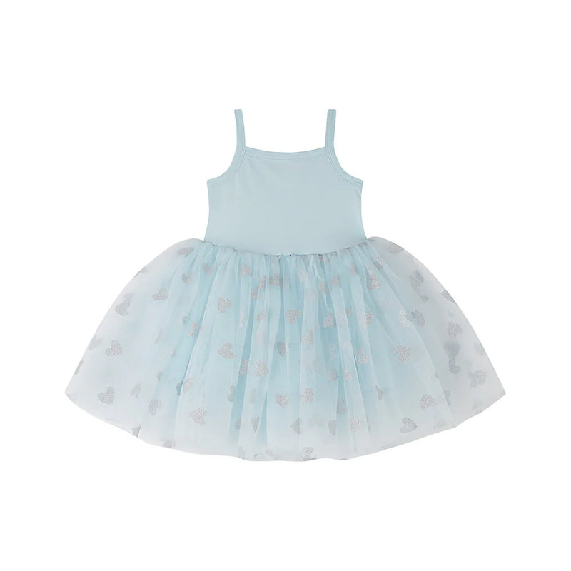 Sky Blue & Silver Glitter Heart Dress