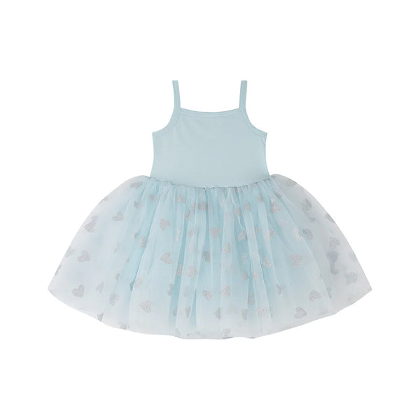Sky Blue & Silver Glitter Heart Dress